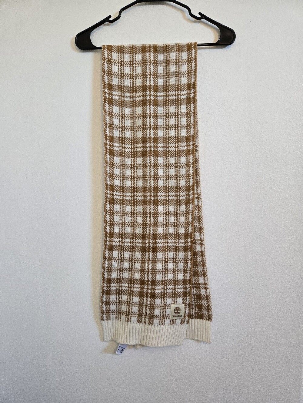 Timberland Camel & White Plaid Knit Scarf